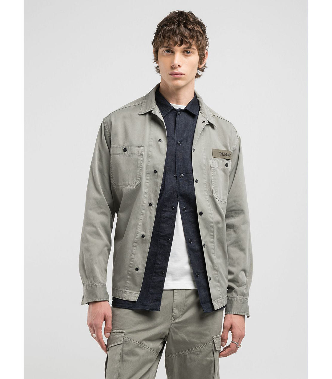 リラックスフィット コットンツイルシャツ 詳細画像 ミリタリーグレー 3